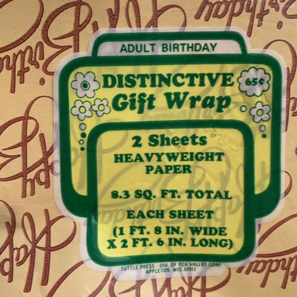 Vintage Cursive  Happy Birthday Giftwrap Scraps Blue and Brown - Picture 2 of 2